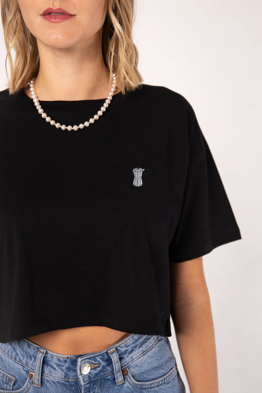 Espressokocher | Besticktes Bio Baumwoll Crop Top