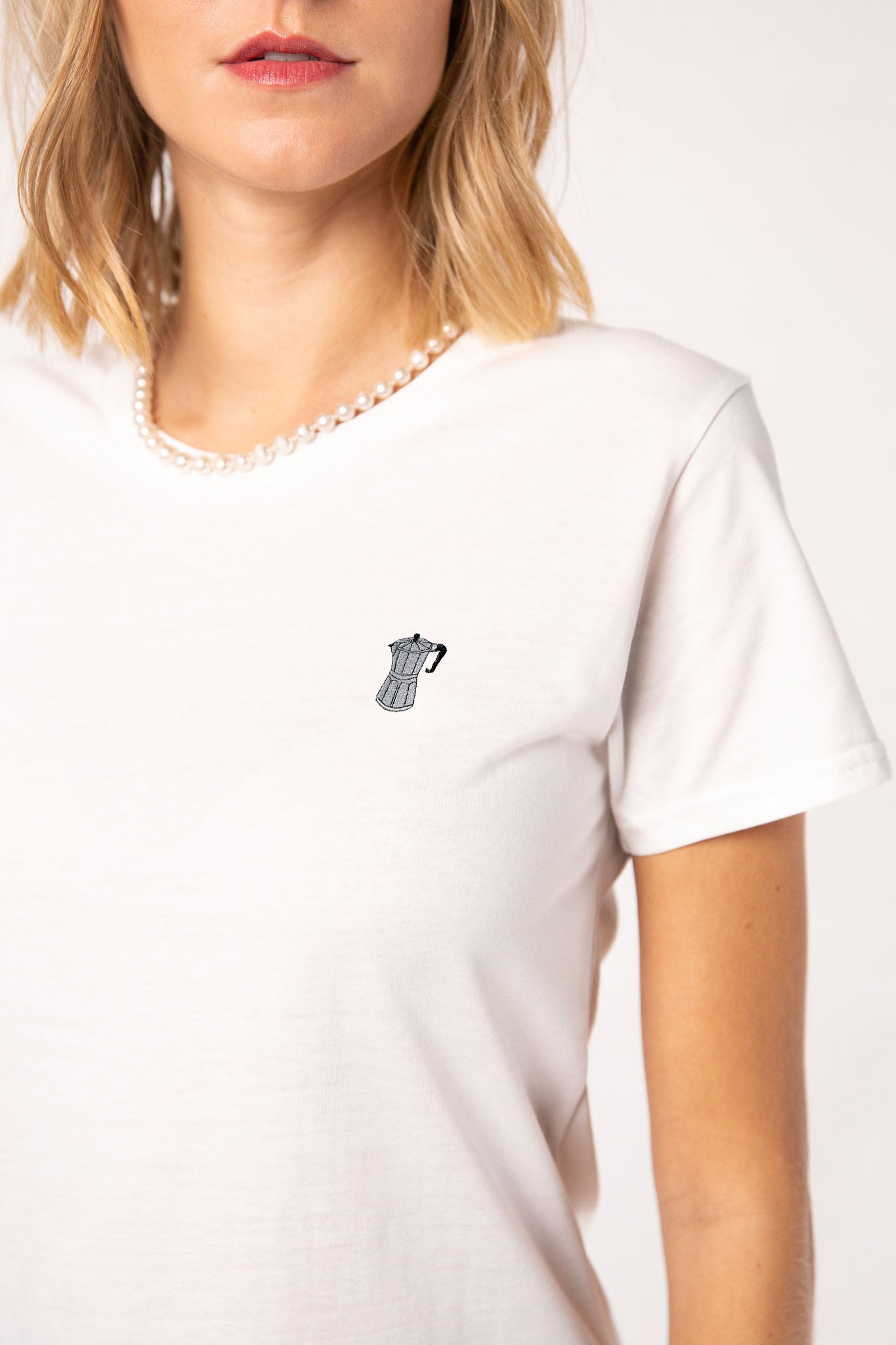 Espressokocher | Besticktes Bio-Baumwoll Frauen T-Shirt