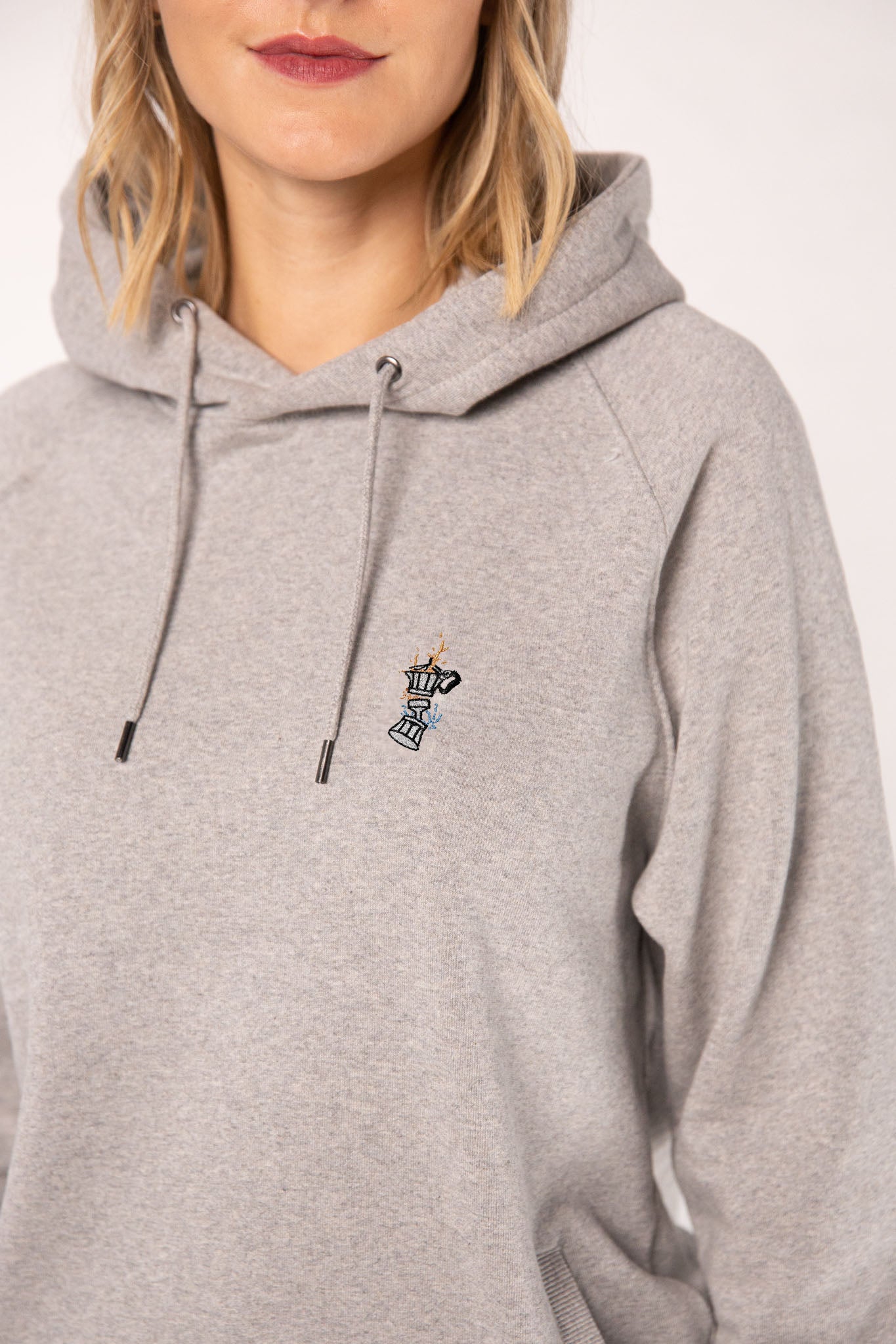 Espressokocher Boom | Bestickter Bio Baumwoll Frauen Hoodie