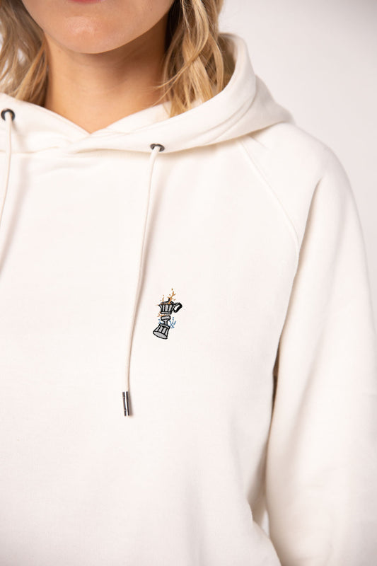 Espressokocher Boom | Bestickter Bio Baumwoll Frauen Hoodie